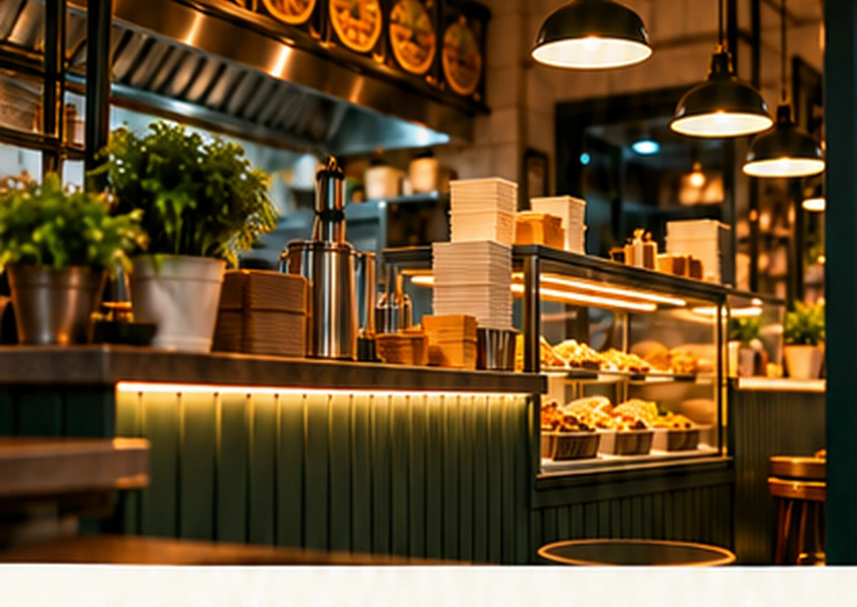 A takeaway counter in the evening