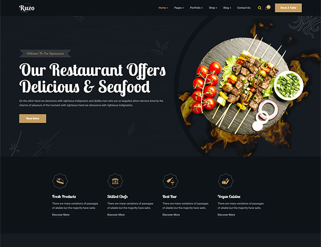 Ruzo restaurant homepage template